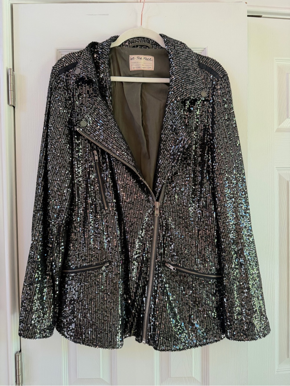 We The Free Black Sequin Moto Jacket